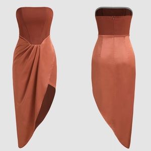 Strapless Asymmetrical Hem Midi Dress
